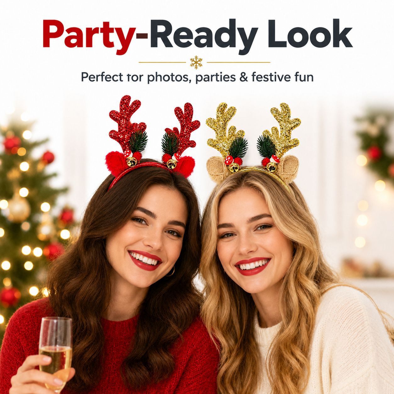 Reindeer Antlers Headband - Bando dengan Hiasan Tanduk Rusa Natal,