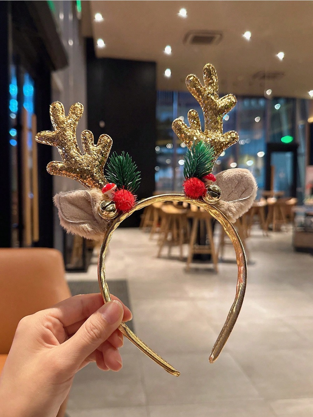 Reindeer Antlers Headband - 1 buah bando payet emas jamur