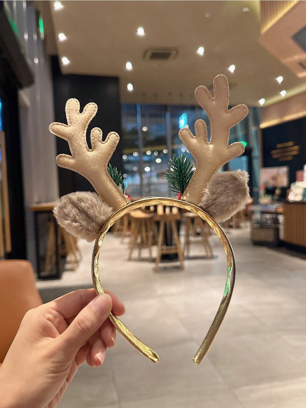 1 buah bando payet emas jamur  - Reindeer Antlers Headband ulasan dan harga